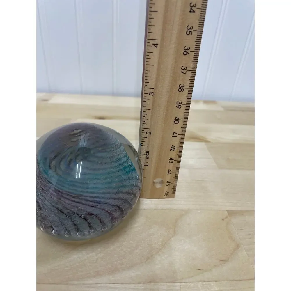 Hand Blown Art Glass Paperweight Blue/Purple Swirl Signed 